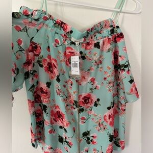 NWT Love J Mint Floral Blouse Size Large